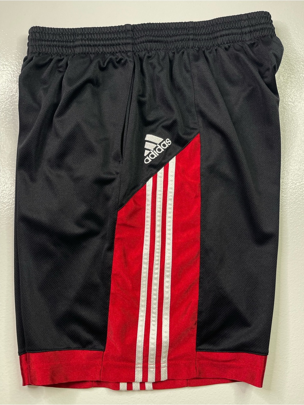 Adidas Men's Basketball Shorts Black Red 3-Stripe Mesh Large